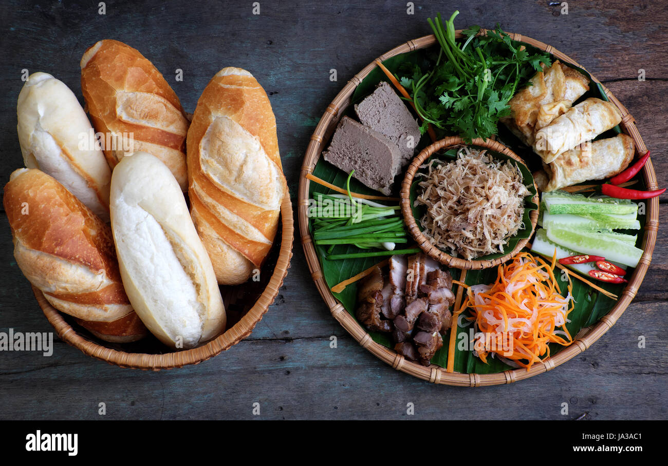 Famous Vietnamese food is banh mi thit, popular street food from bread
