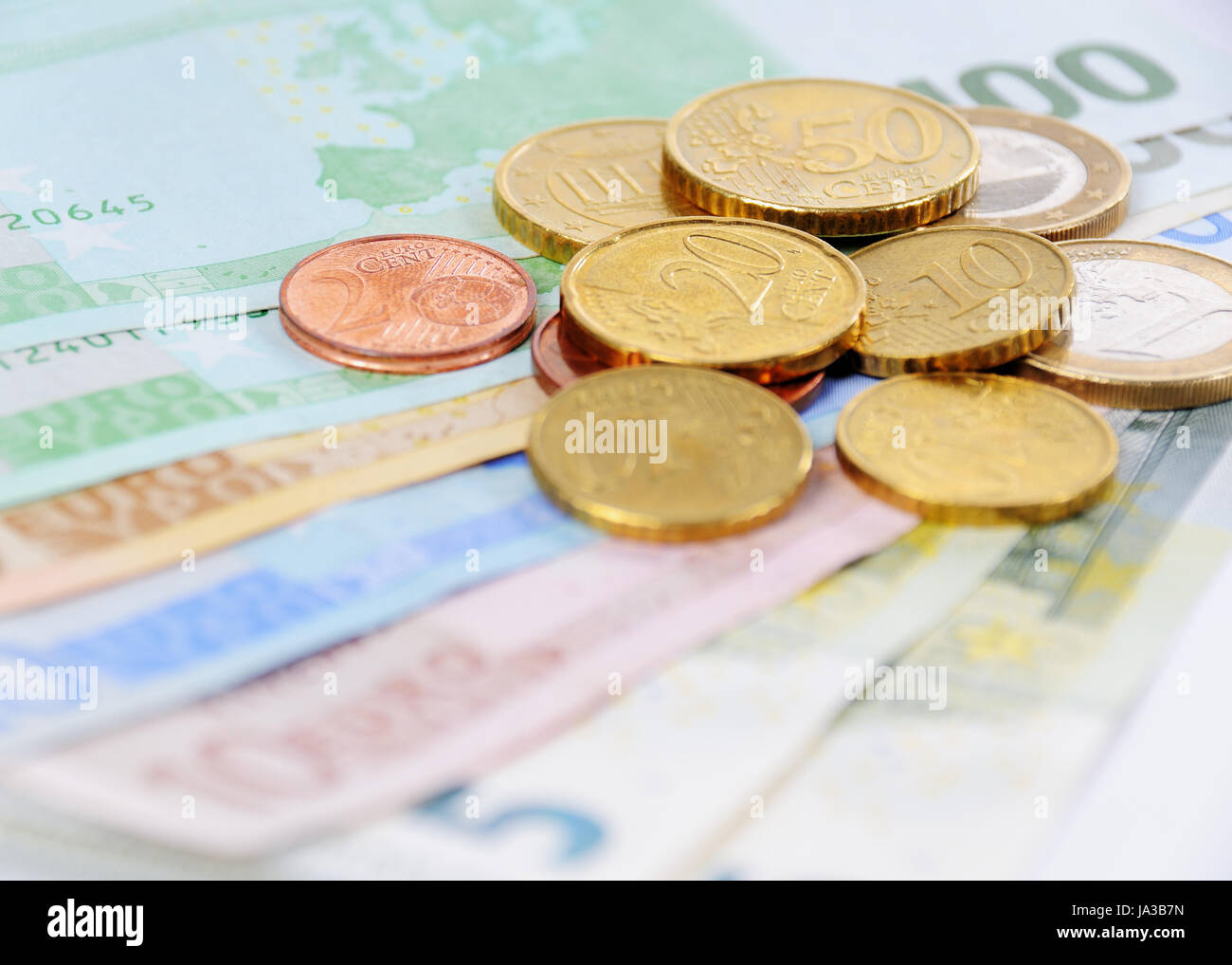 euro notes and coins Stock Photo