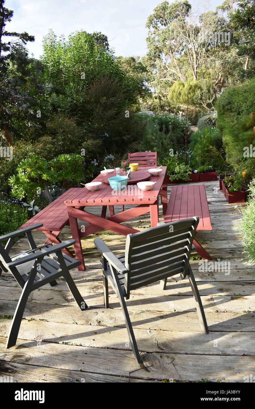 outdoor dinning table Stock Photo
