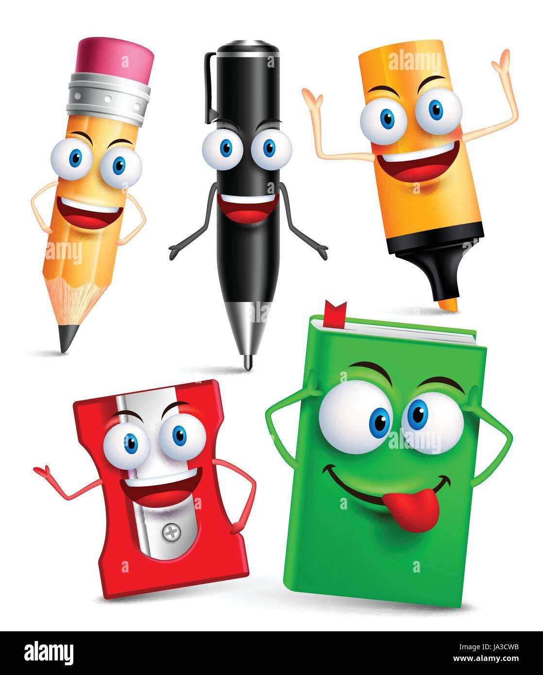 Set of School Funny Office Supplies Characters. School Writing Stationery.  Stock Vector - Illustration of design, learning: 100653051