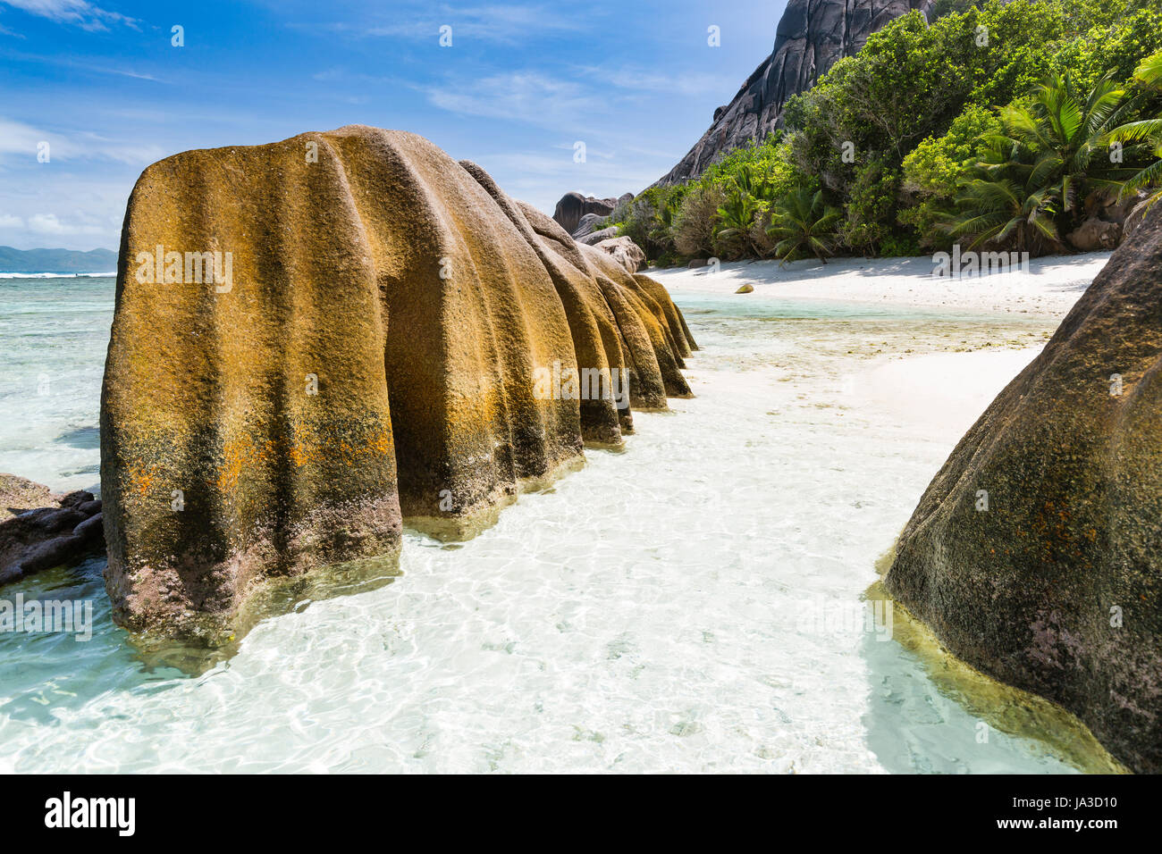 A stunning weather shaped granite rock near Source D'Argent in La Digue