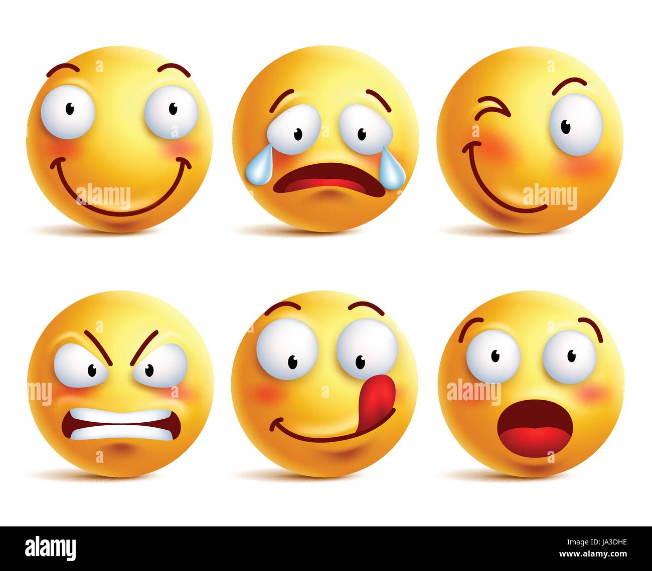 Vector Set of smiley face icons or yellow emoticons with different ...