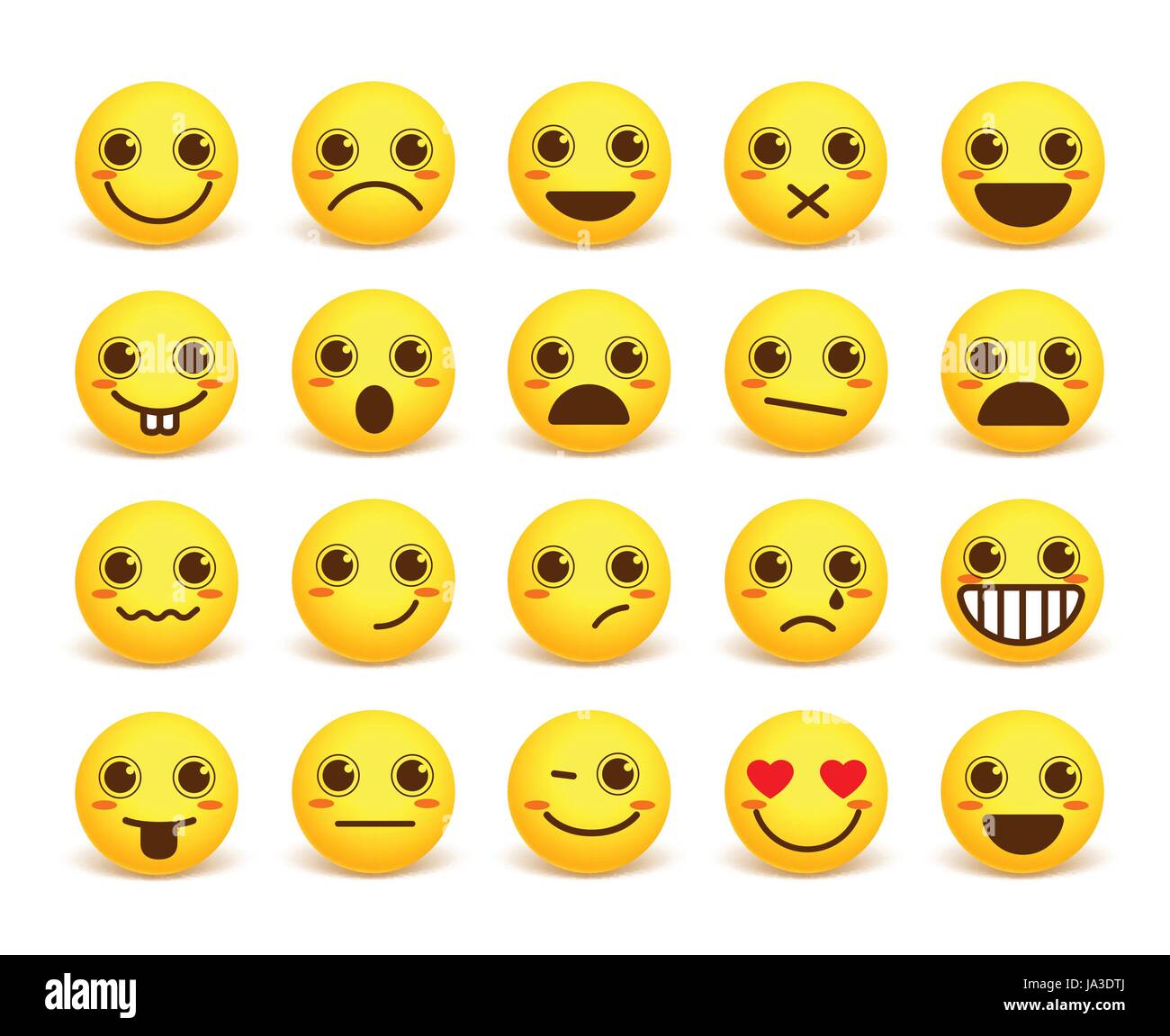 Smileys face cute vector emoticon set with happy facial expressions in ...