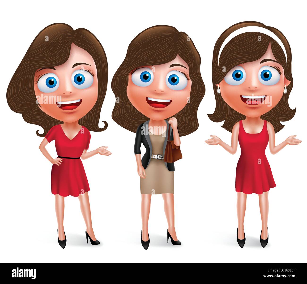 Fashion Teenage Girls Vector Characters Set With Model Pose And