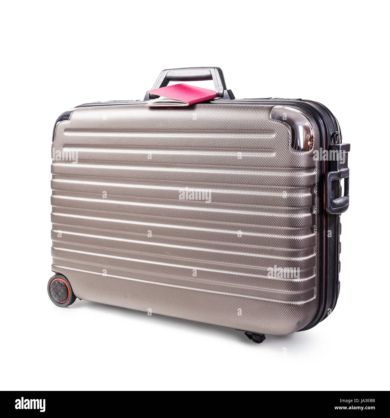 Suitcase and passport isolated on white background clipping path included. Business travel concept Stock Photo