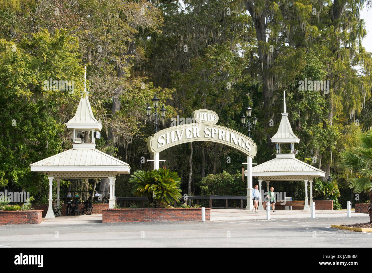 Silver Springs Florida entrance to one of oldest tourist attractions with glass bottom boats and  springs, lakes, animals and relaxing place for visit Stock Photo