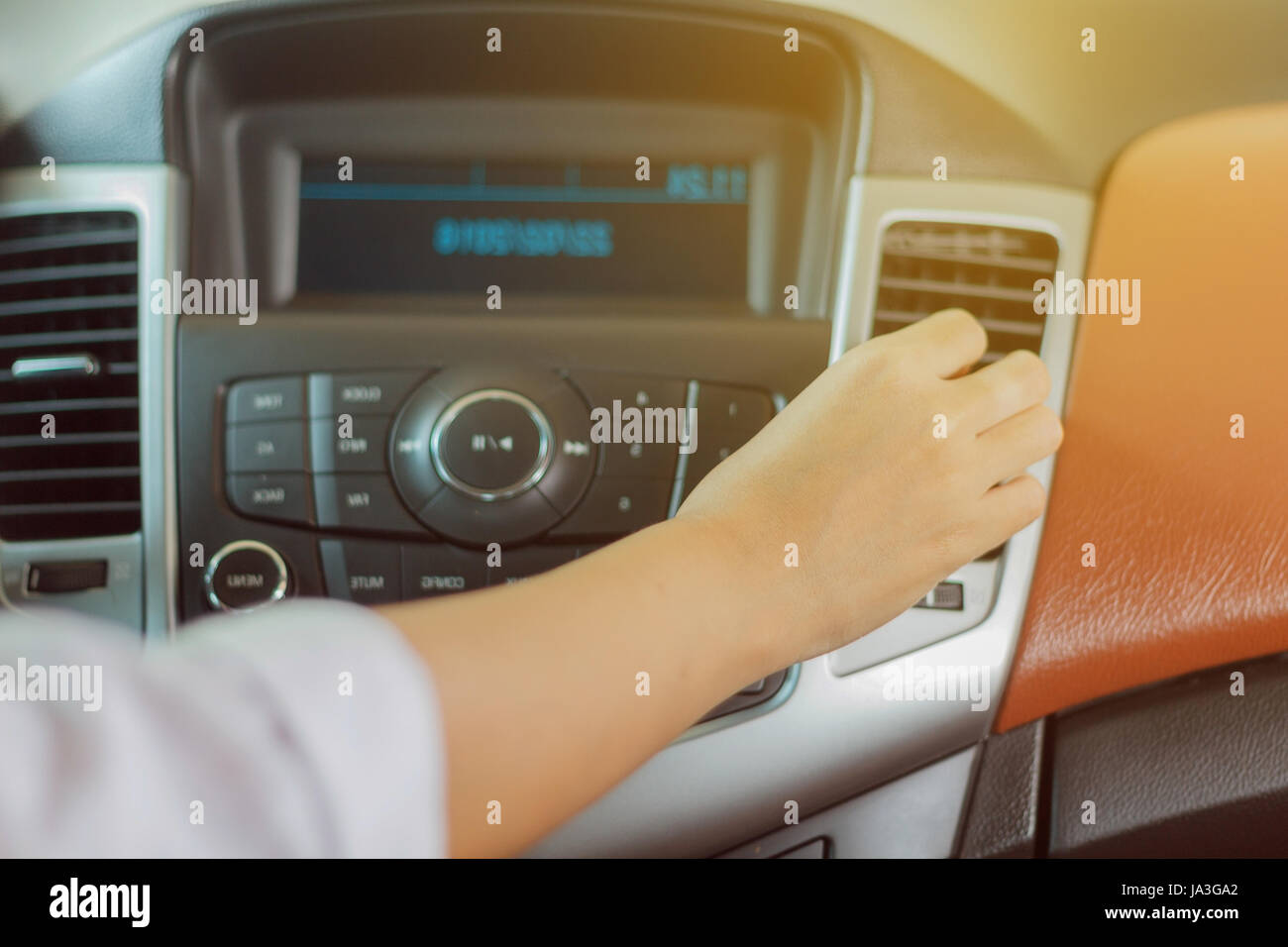 Women 's hands are adjustable air car,selective focus on hand Stock Photo