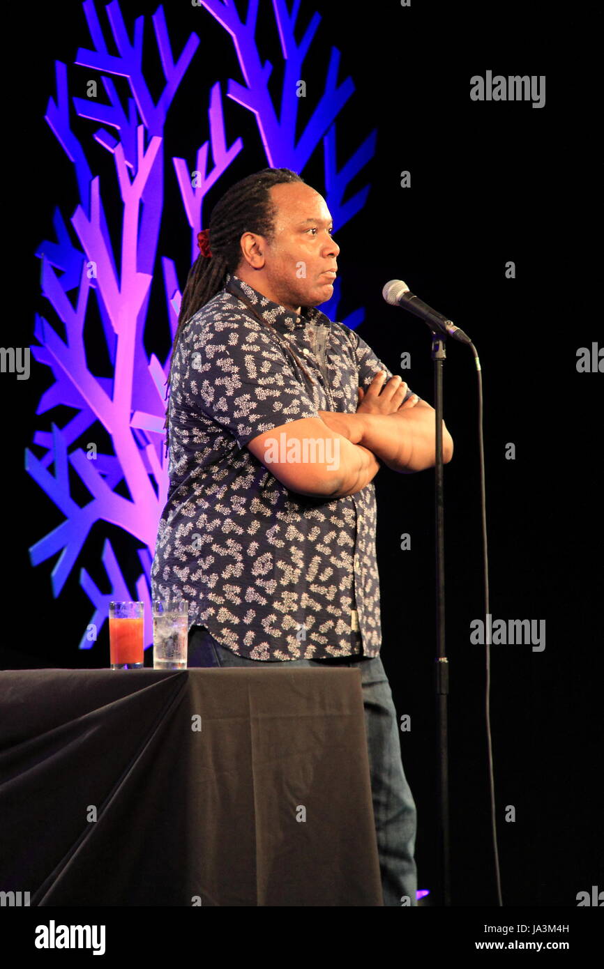 Reginald D Hunter at the Oxfam Moot, Hay Festival 2017, Hay-on-Wye, Brecknockshire, Powys, Wales, Great Britain, United Kingdom, UK, Europe Stock Photo