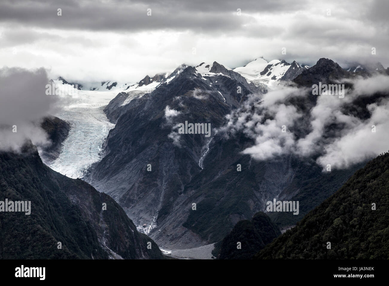 Fox Glacier (on the left), South Island, New Zealand Stock Photo
