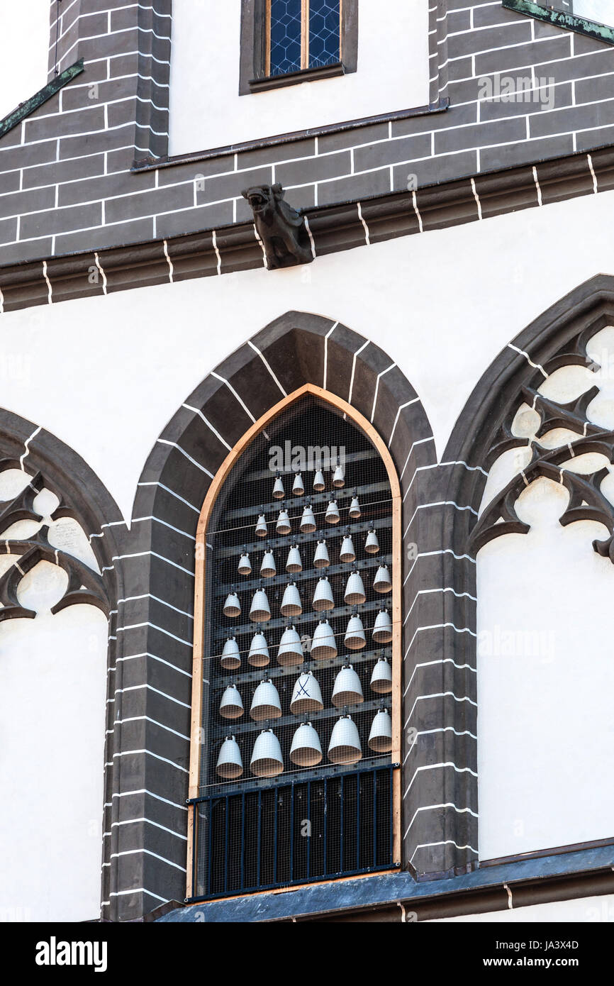 Meissen Frauenkirche church tower  porcelain chime bells, Saxony, Meissen Germany Stock Photo