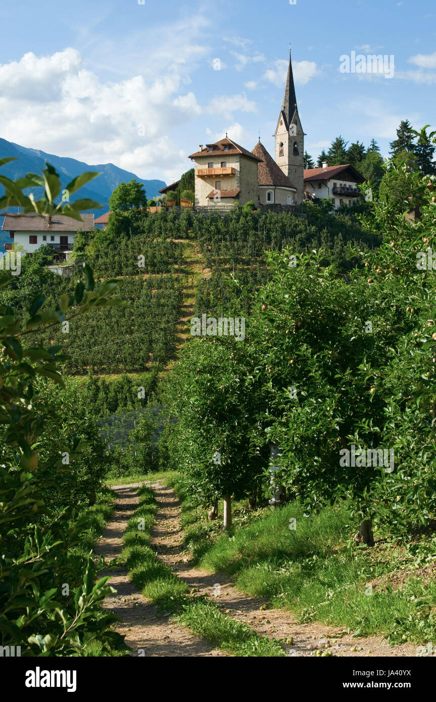 postcard view of the st. georgen church in schenna / south tyrol in summer 2013 vertical Stock Photo