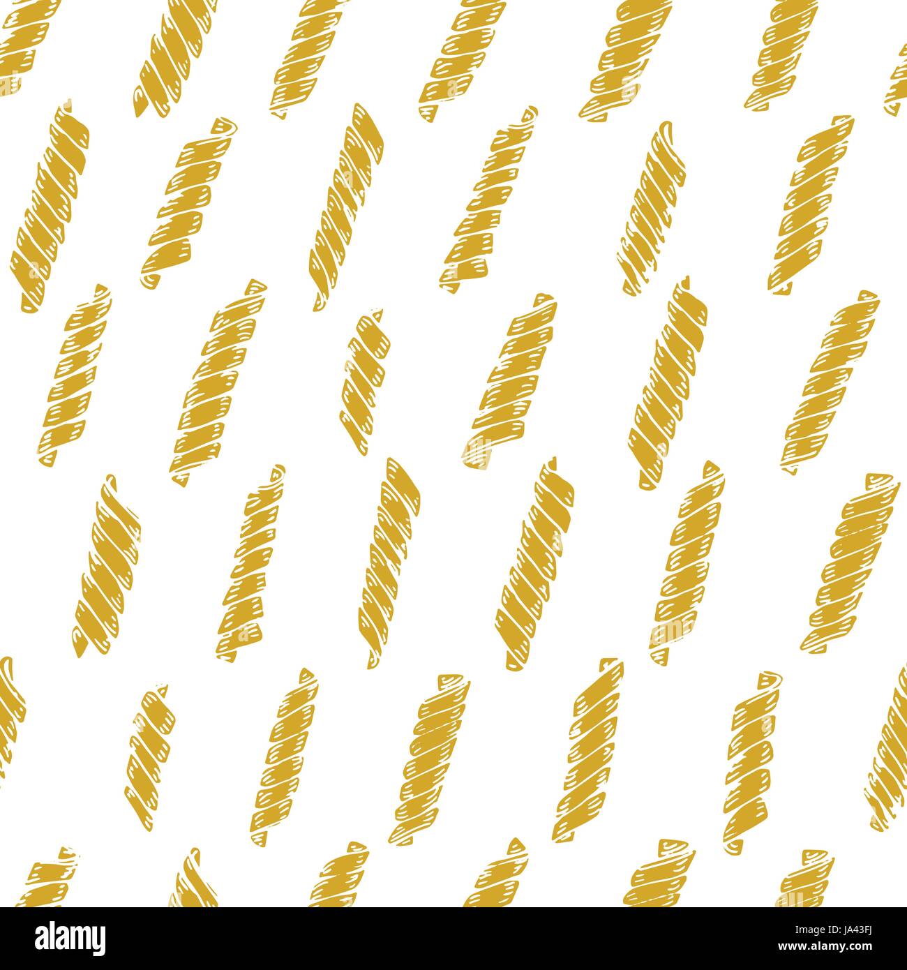 Vector seamless pattern with Italian pasta. Fusilli hand drawn ...