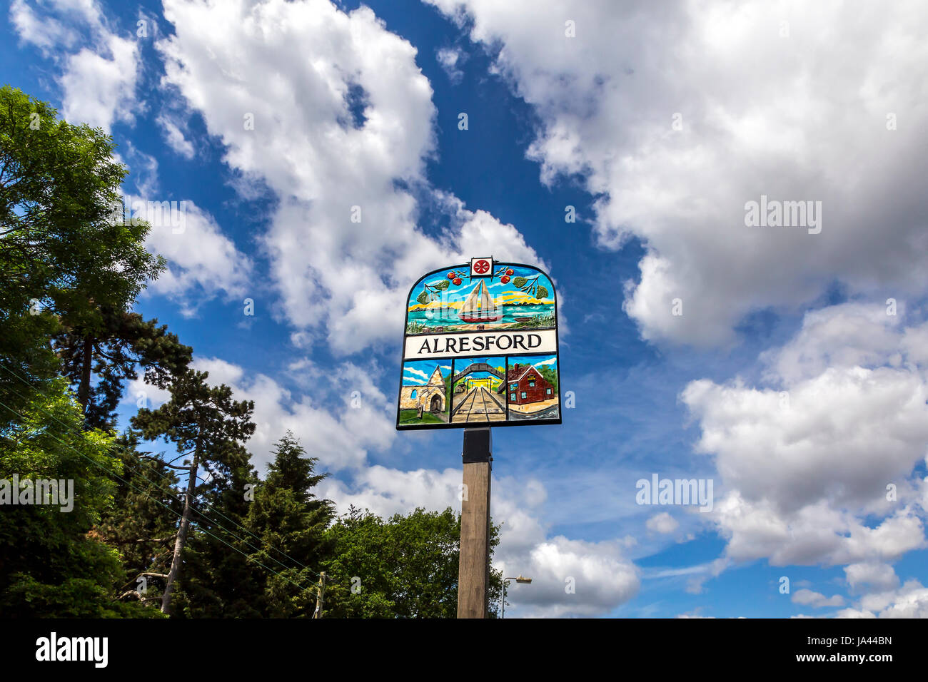 ALRESFORD VILLAGE SIGNPOST, ESSEX Stock Photo