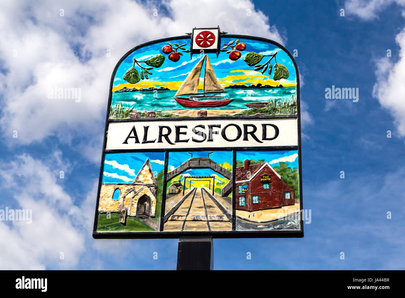 ALRESFORD VILLAGE SIGNPOST, ESSEX Stock Photo