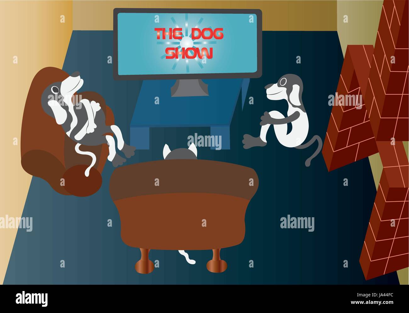 a bunch of dogs watching their favourite channel, Stock Vector