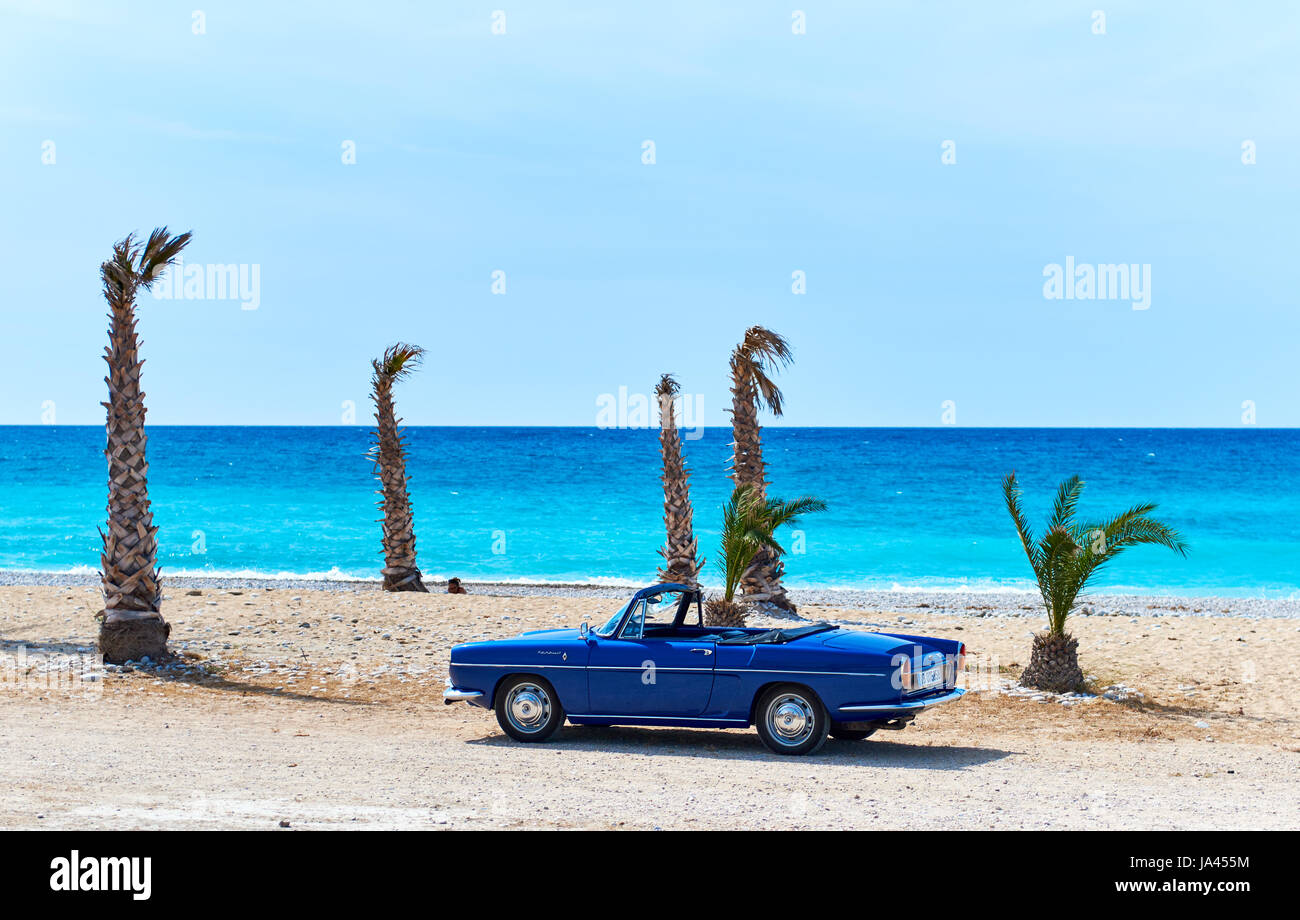 Villajoyosa, Spain - May 28, 2017: Renault Caravelle or Renault Floride car on the tropical beach. It is a sports car which was produced by the French Stock Photo