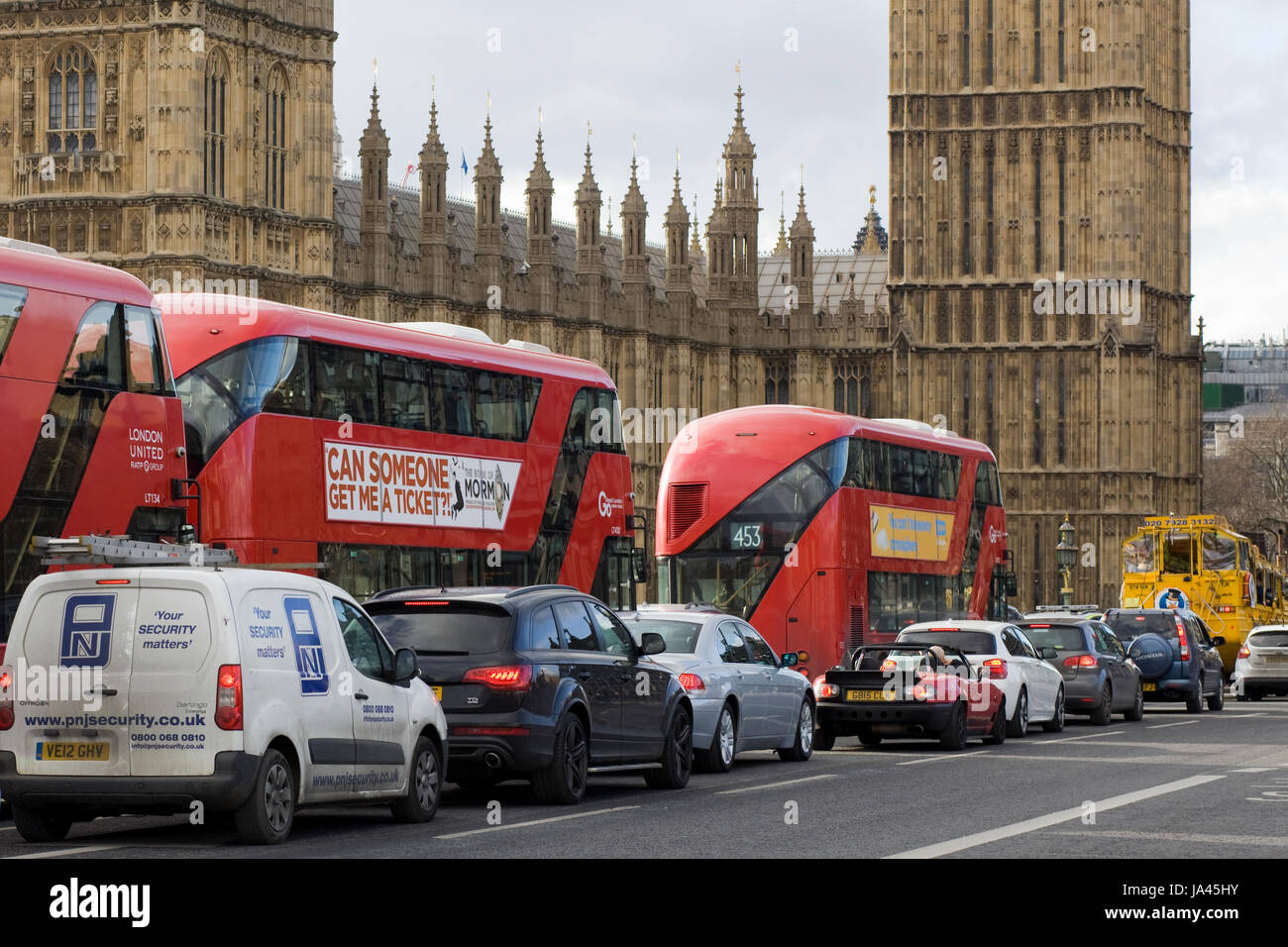 congested traffic on Westminster Bridge London Stock Photo