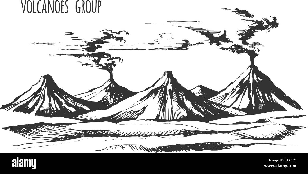 Volcanoes group landscape Stock Vector