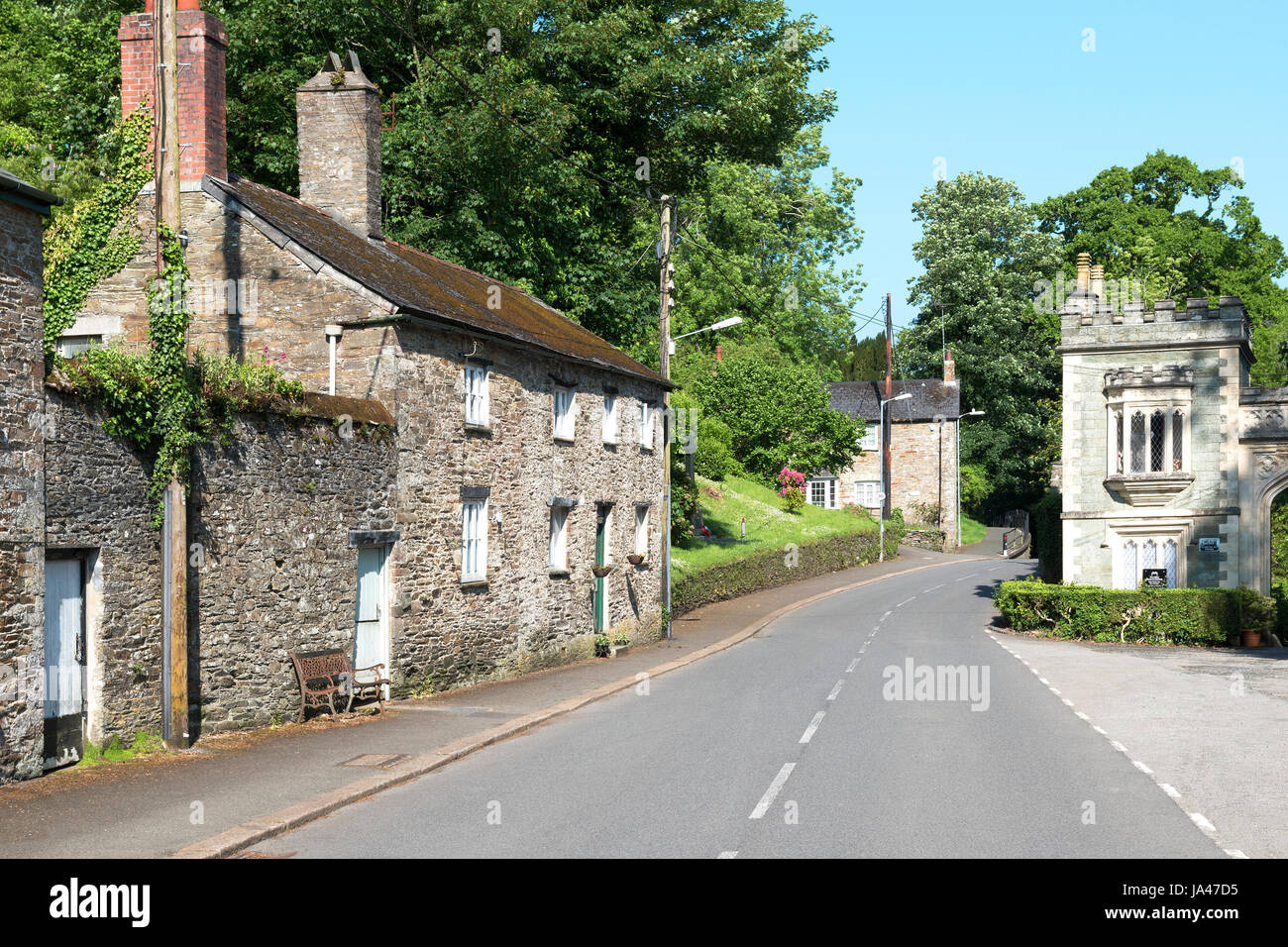an empty main street in the village of st.germans, cornwall, england, britain, uk Stock Photo