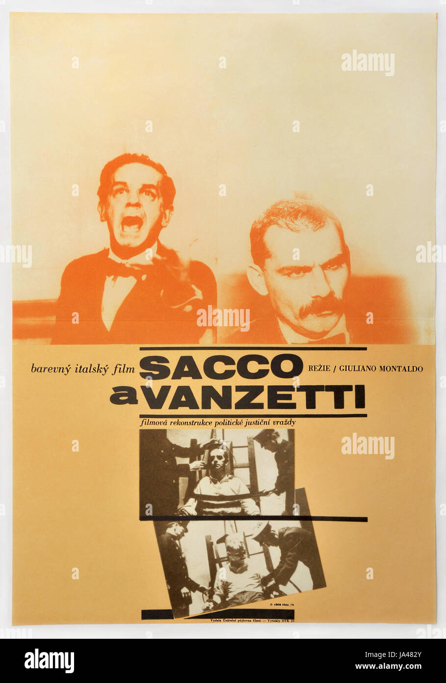 Sacco and Vanzetti. Original Czechoslovak movie poster for Italian drama with Gian Maria Volonte. 1971. Stock Photo