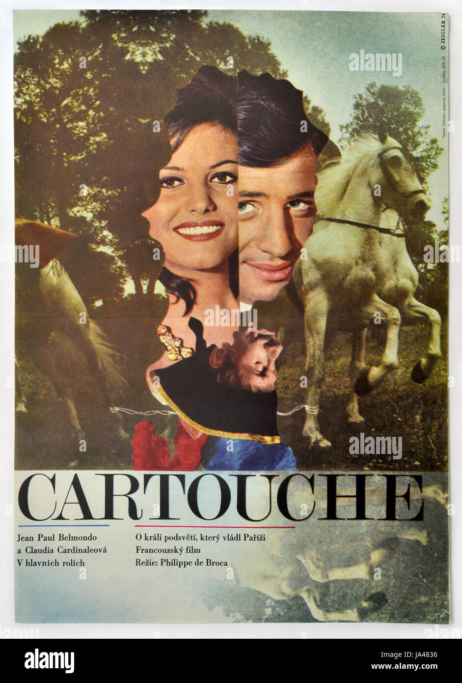 Cartouche. Original Czechoslovak movie poster for French historic comedy with Claudia Cardinale and Jean-Paul Belmondo. Design: Zdenek Ziegler Stock Photo