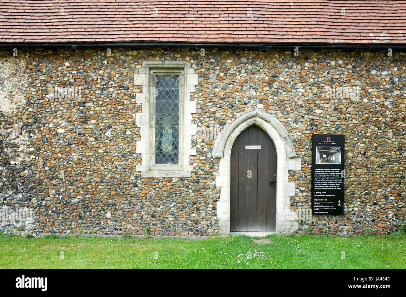 Duxford Chapel in Whittlesford, Cambridgeshire. This is a c14 Chantry Chapel that may once have been used as a leper hospital. English Heritage run. Stock Photo