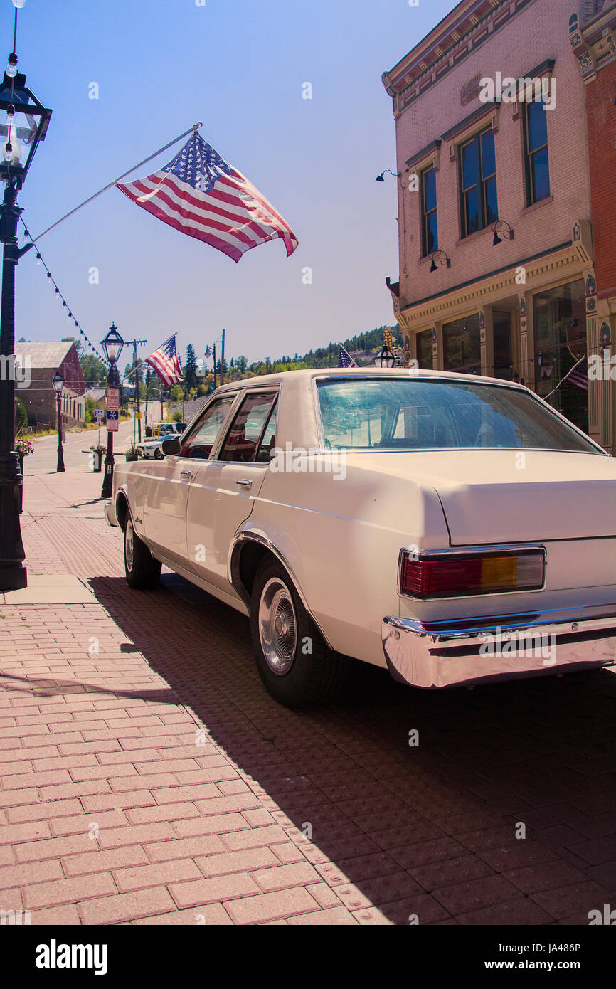 American car on the main street of Central City Colorado Stock Photo