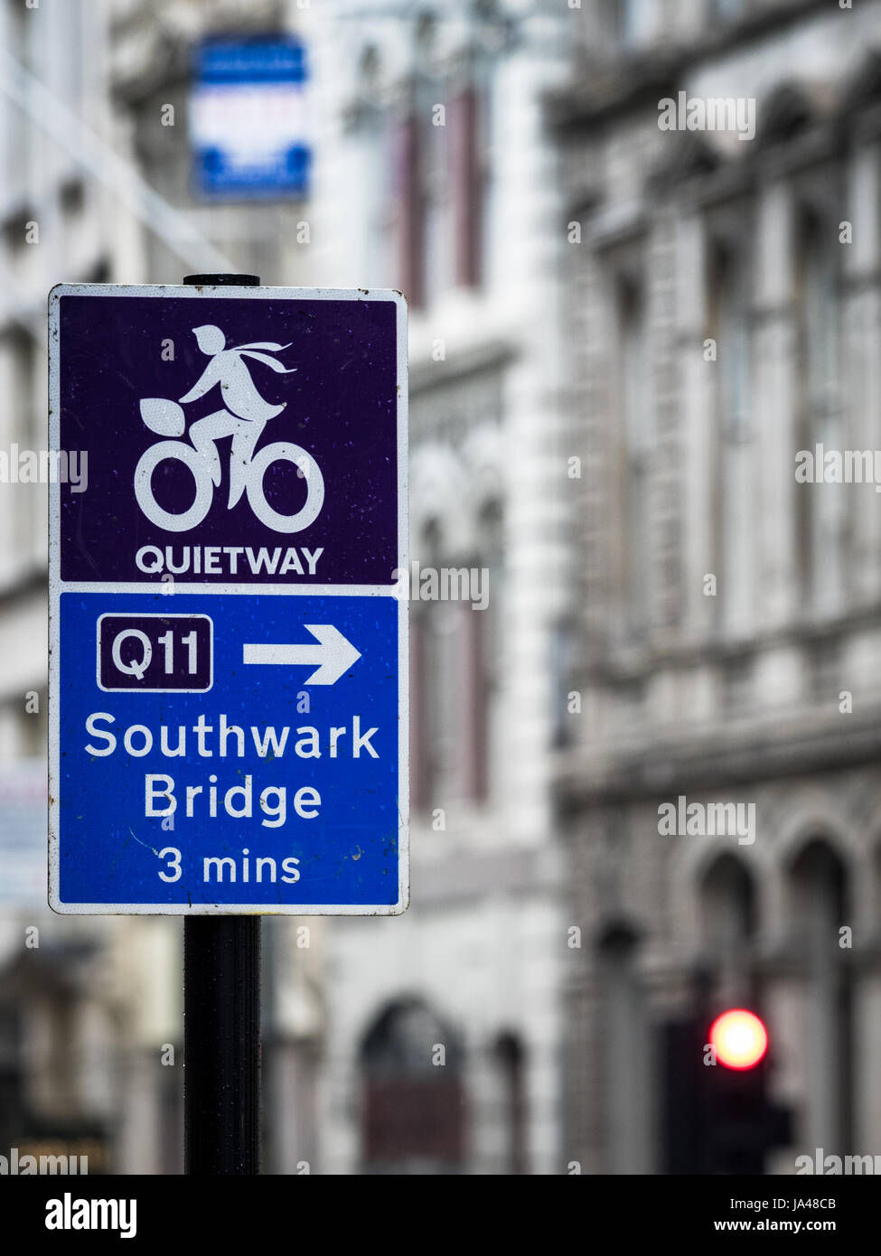 Sign for one of the London Quietways cycle routes - aiming to overcome barriers to cycling, for cyclists who want to use quieter, low-traffic routes Stock Photo
