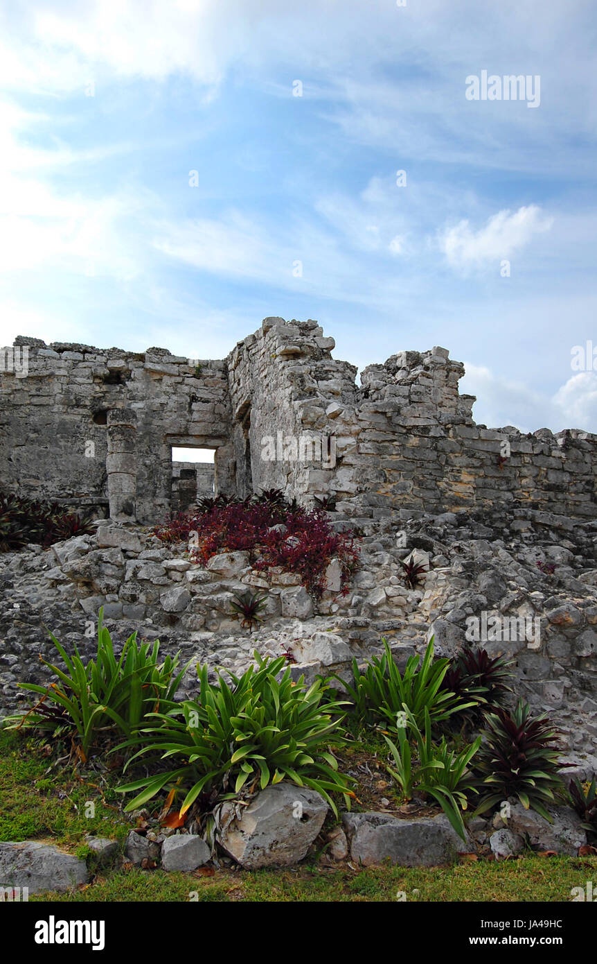 Mayan Ruins, Tulum, Quintana Roo, Mexico Stock Photo