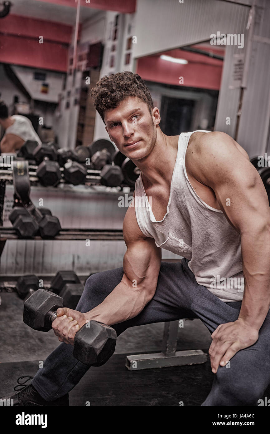 Bodybuilder exercising in the gym. Lifting heavy weights. Bodybuilder ...