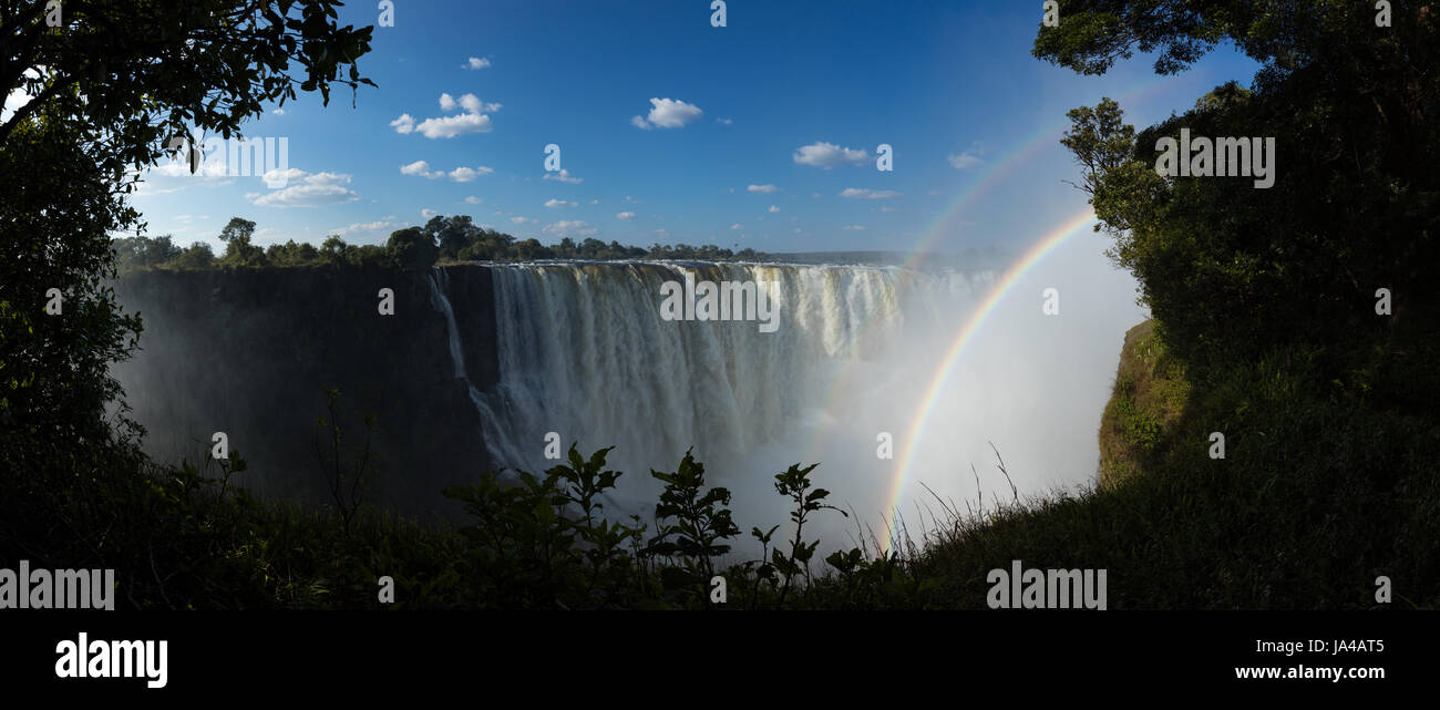 View of the main falls at Victoria Falls in Zimbabwe in the month of May Stock Photo