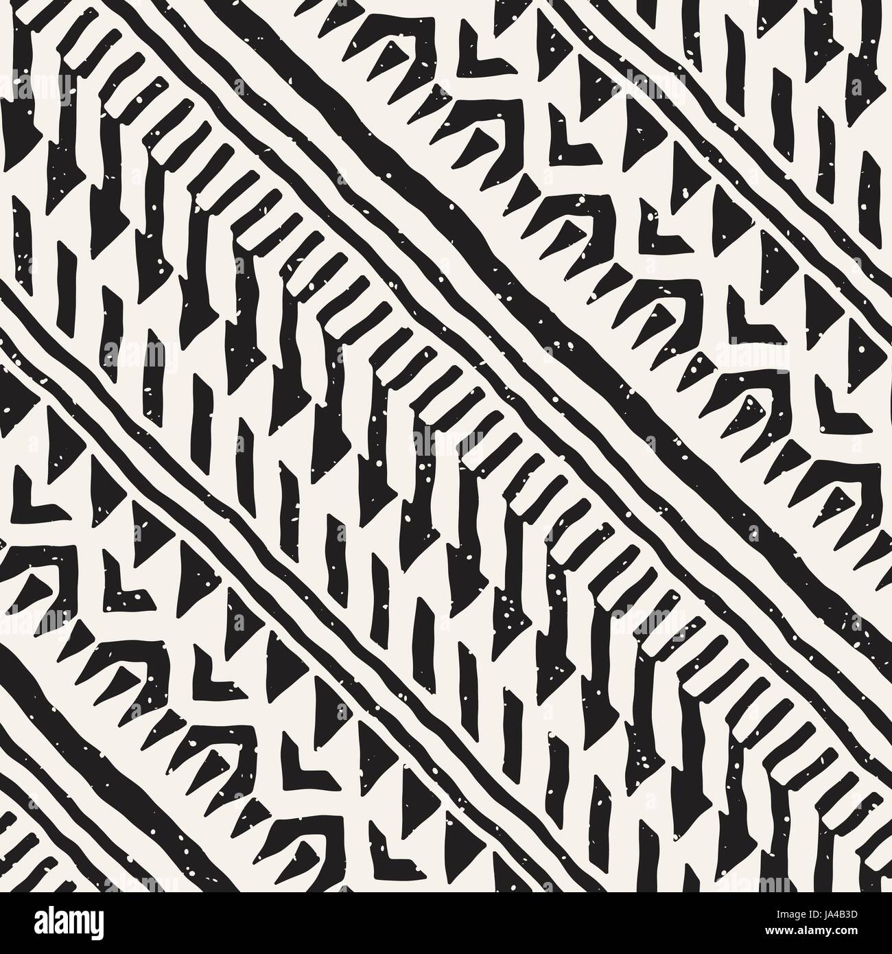 Black and white tribal vector seamless pattern with doodle elements ...