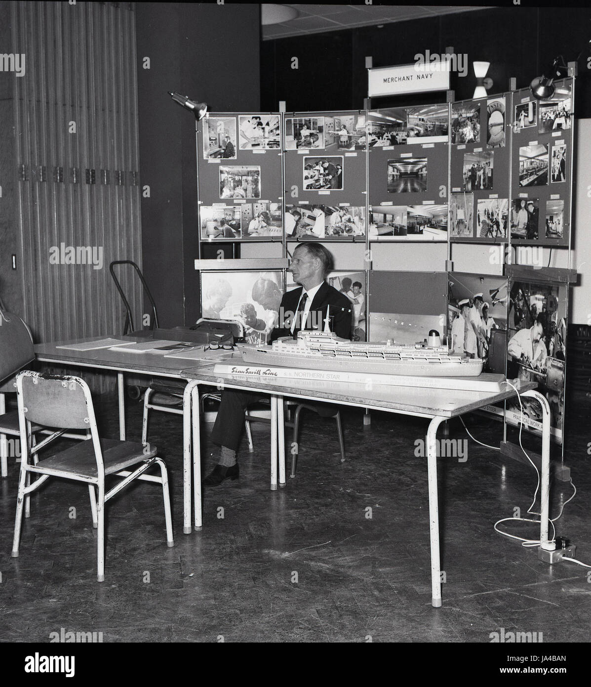 1960s, historical, Merchant Navy job recruitment and information stand at a students careers