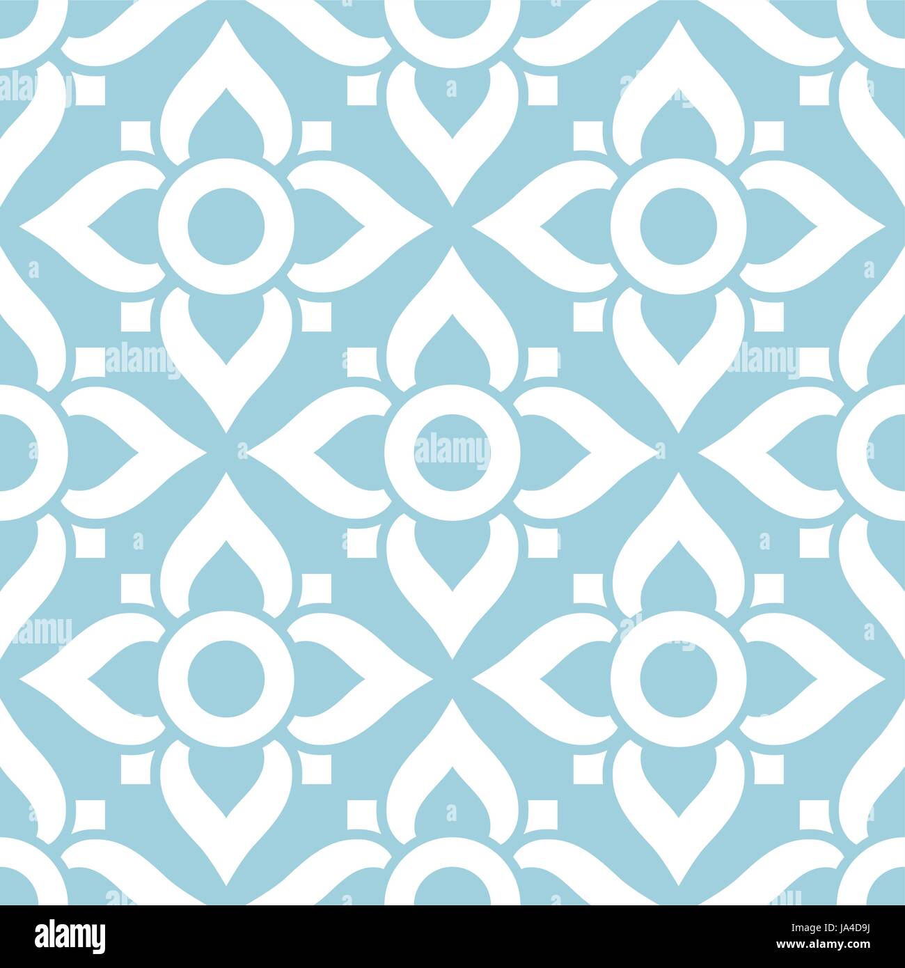 Thai seamless pattern with flowers - tiled design in white on blue background Stock Vector