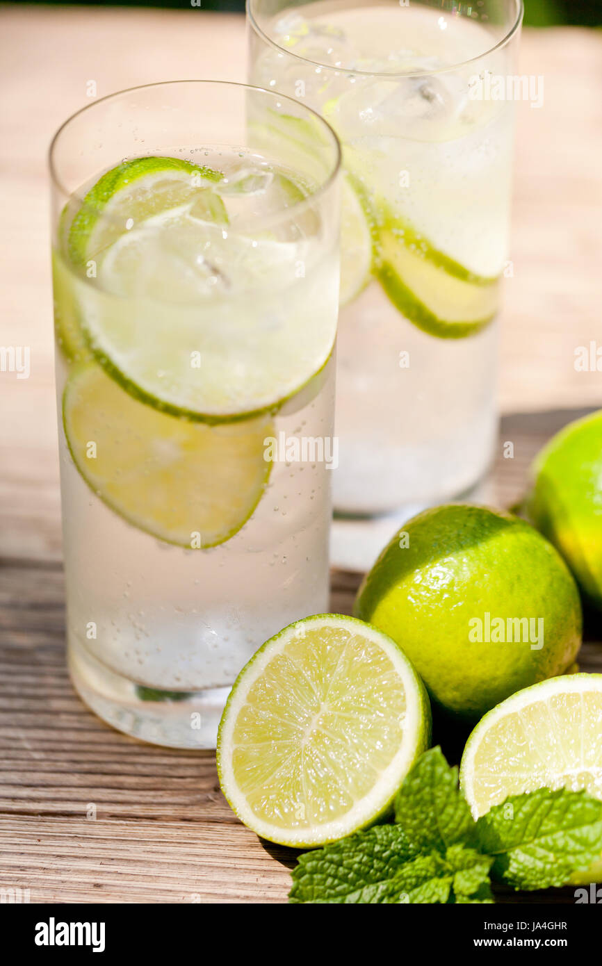 healthy soft drink mineral water with lime Stock Photo Alamy