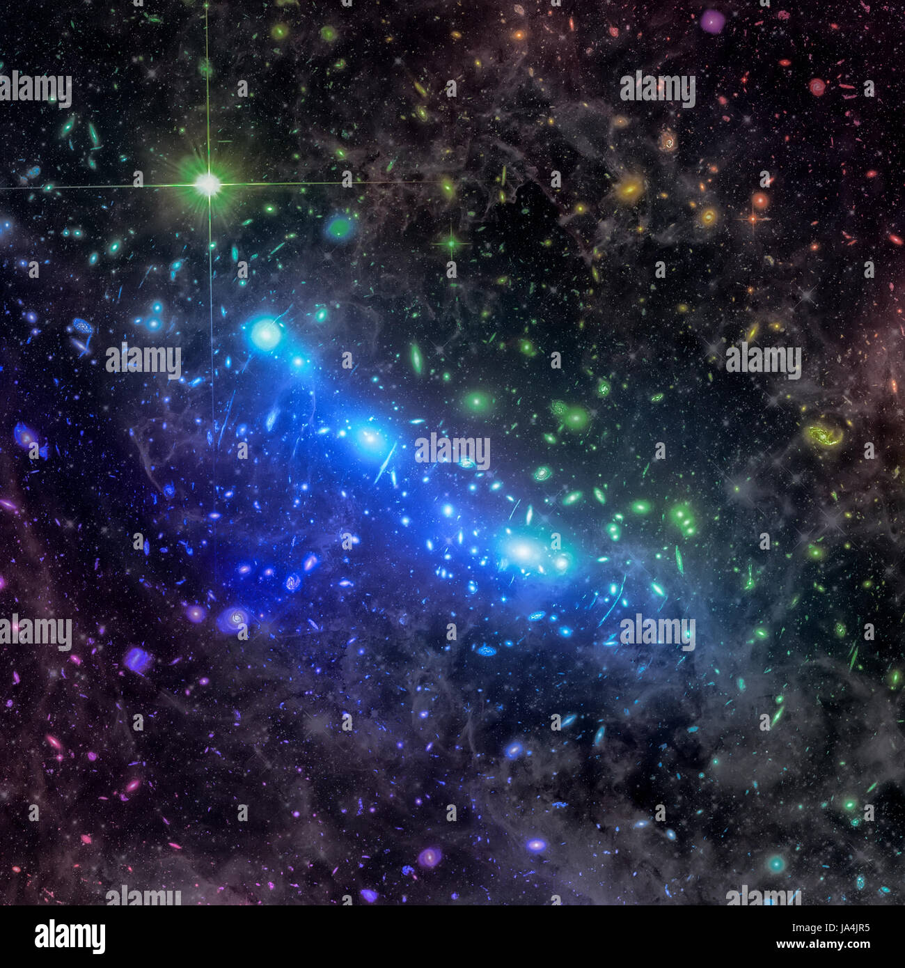 Cosmic kaleidoscope of galaxy clusters, forming a single object known as MACS J0416. It is located in the constellation of Eridanus. Elements of this Stock Photo