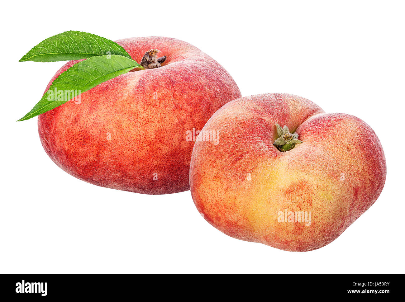 flat peaches isolated on the white background Stock Photo Alamy