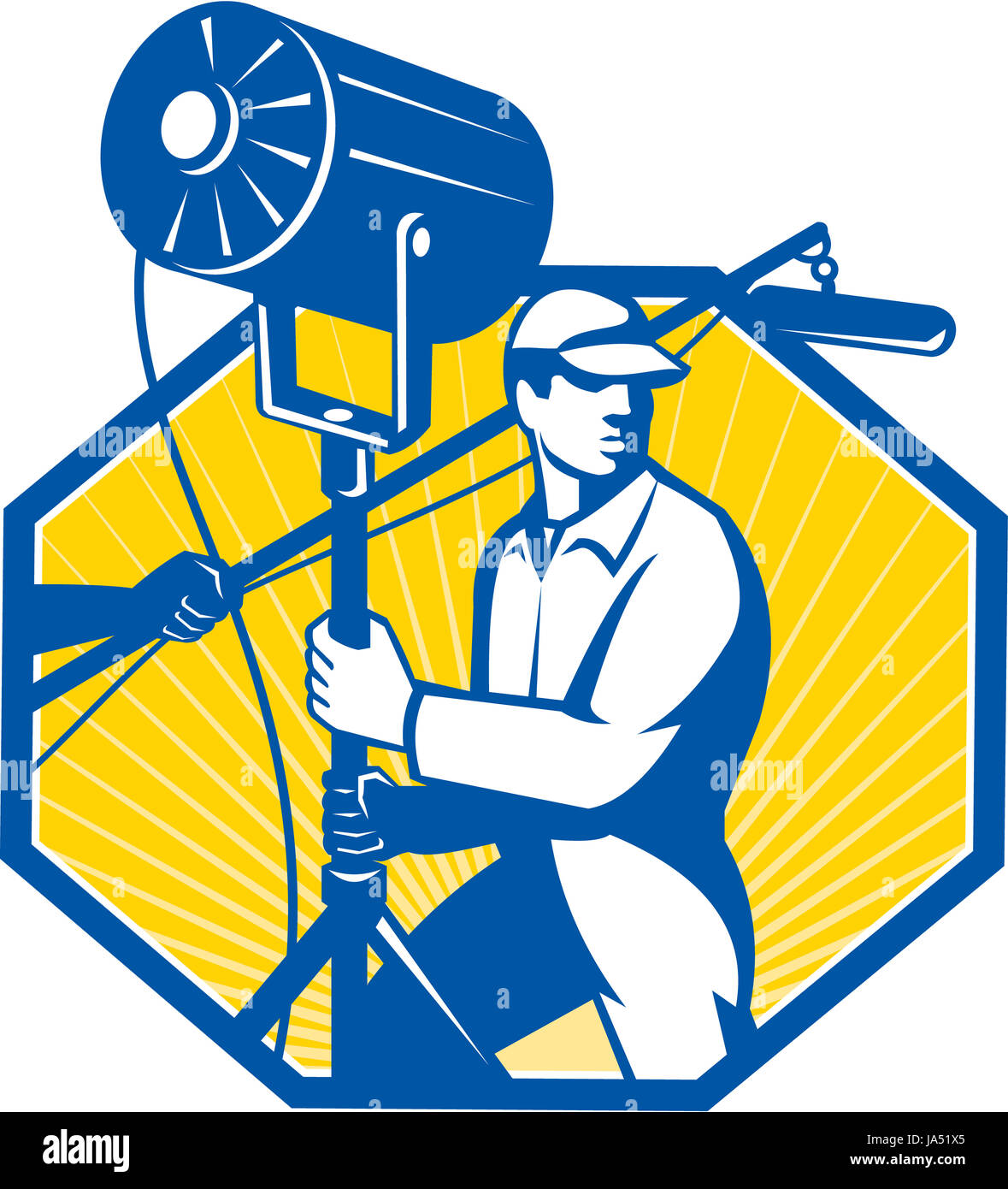 graphics, illustration, crew, retro, microphone, technician, workers
