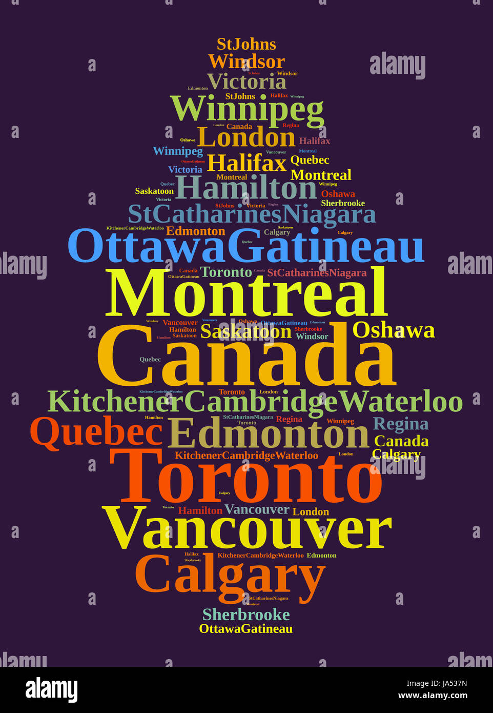 Largest census metropolitan areas in Canada word cloud concept Stock