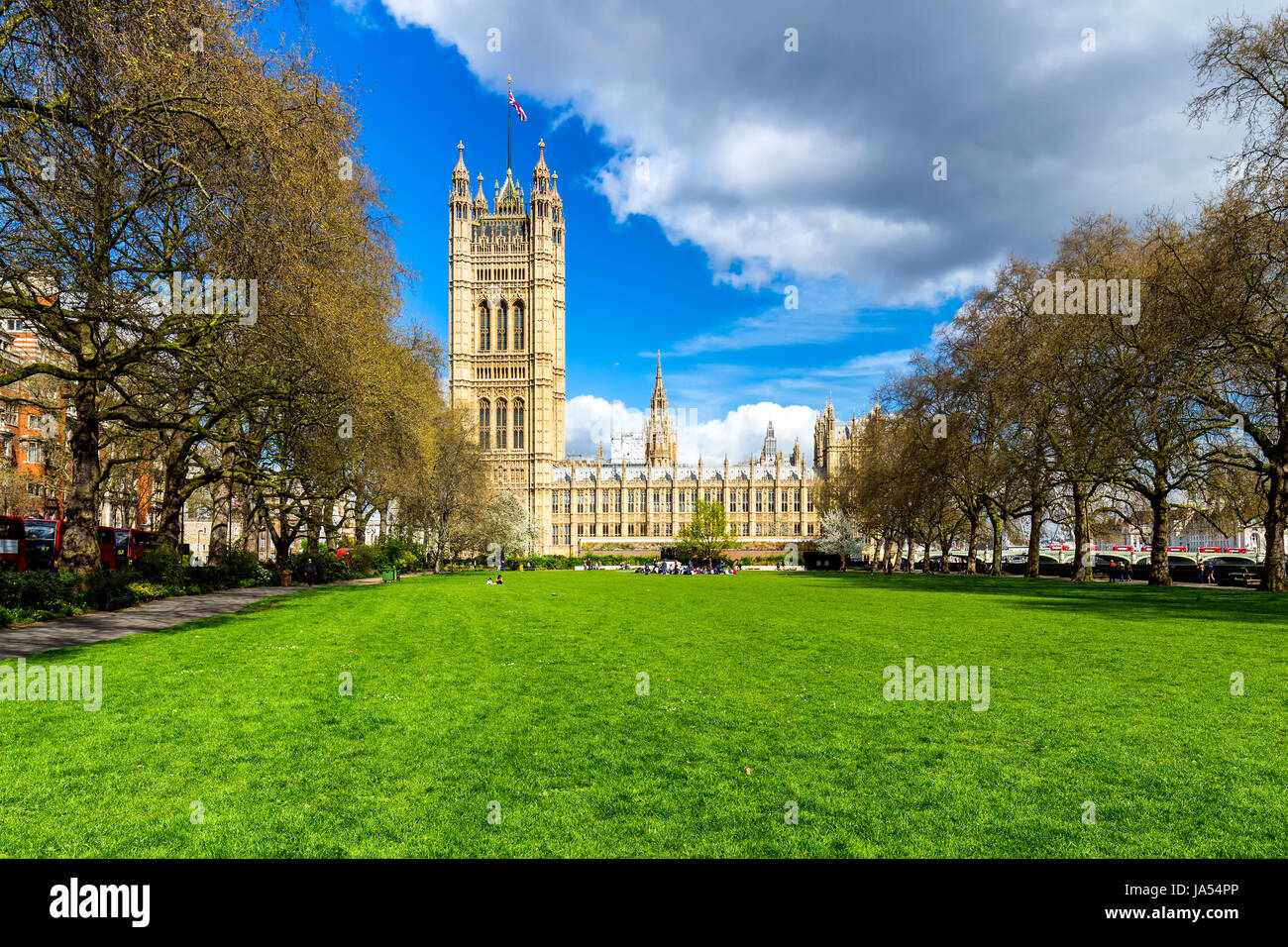 Westminster Abbey viewed from Victoria tower gardens, London, UK Stock