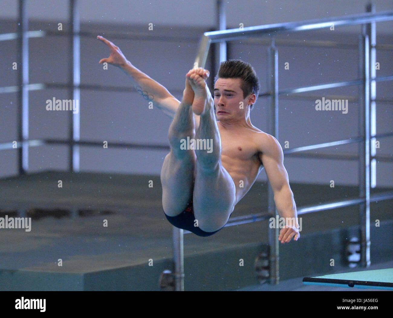 Daniel Goodfellow competing in the Men's 3m final during the British Diving Championships at the Royal Commonwealth Pool, Edinburgh. Stock Photo