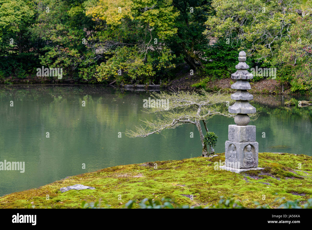 White snake pagoda, golden pavilion gardens, kyoto, japan.Typical Japanese garden Stock Photo