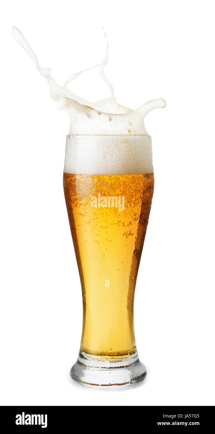glass with beer foam splash Stock Photo