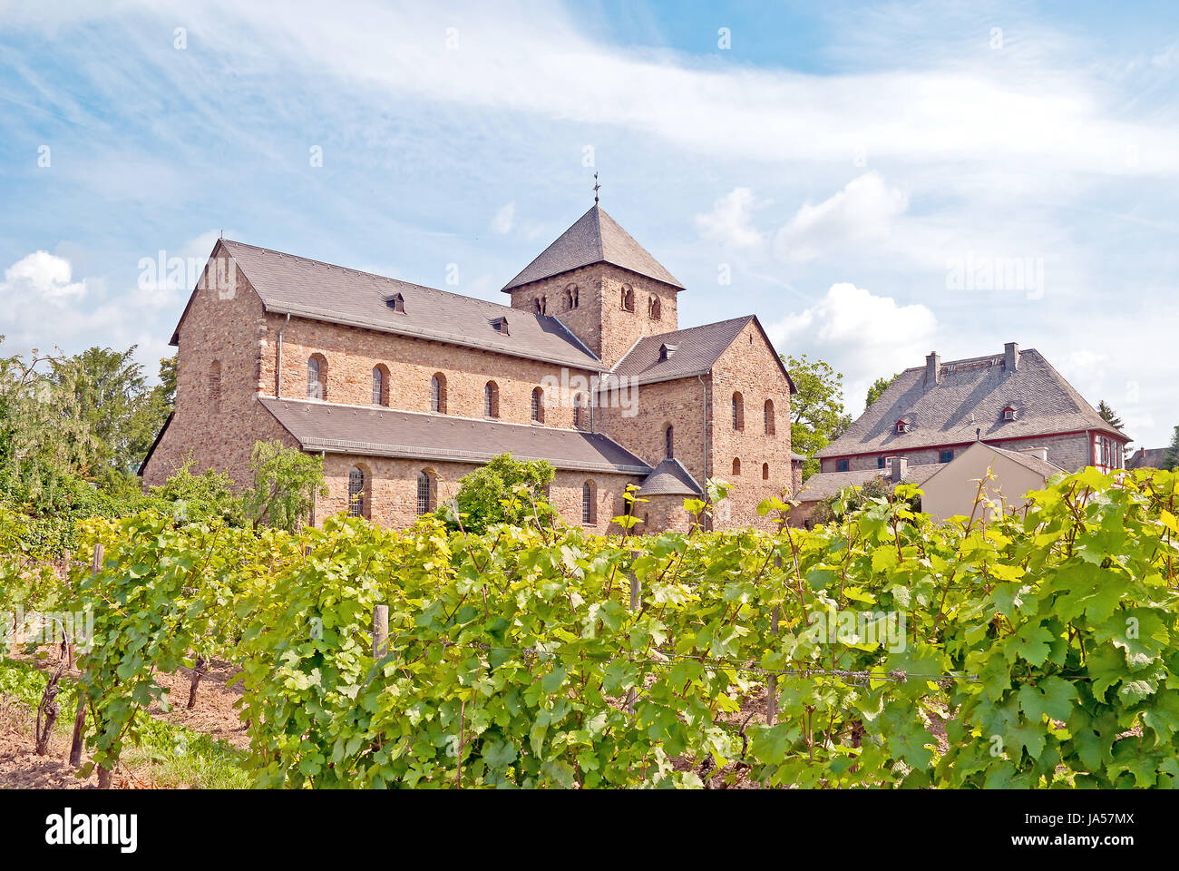 rhine, wine, angle, rheingau, historical, church, monument, acquainted, stone, Stock Photo