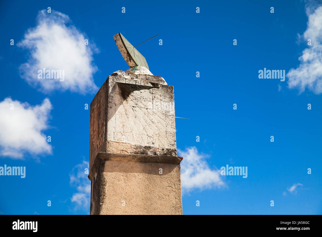 Old sundial under blue sky, landmarks of Santo Domingo, Dominican Republic Stock Photo