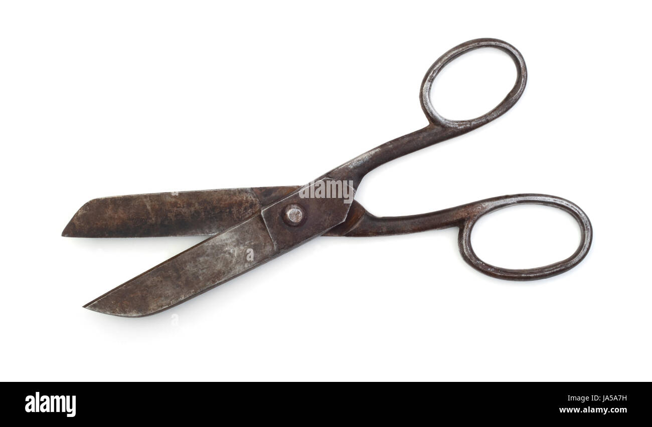 vintage household scissors isolated over white background, Stock image