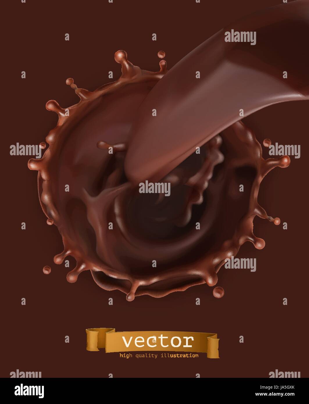 Chocolate flow, drops and splash. 3d vector icon Stock Vector