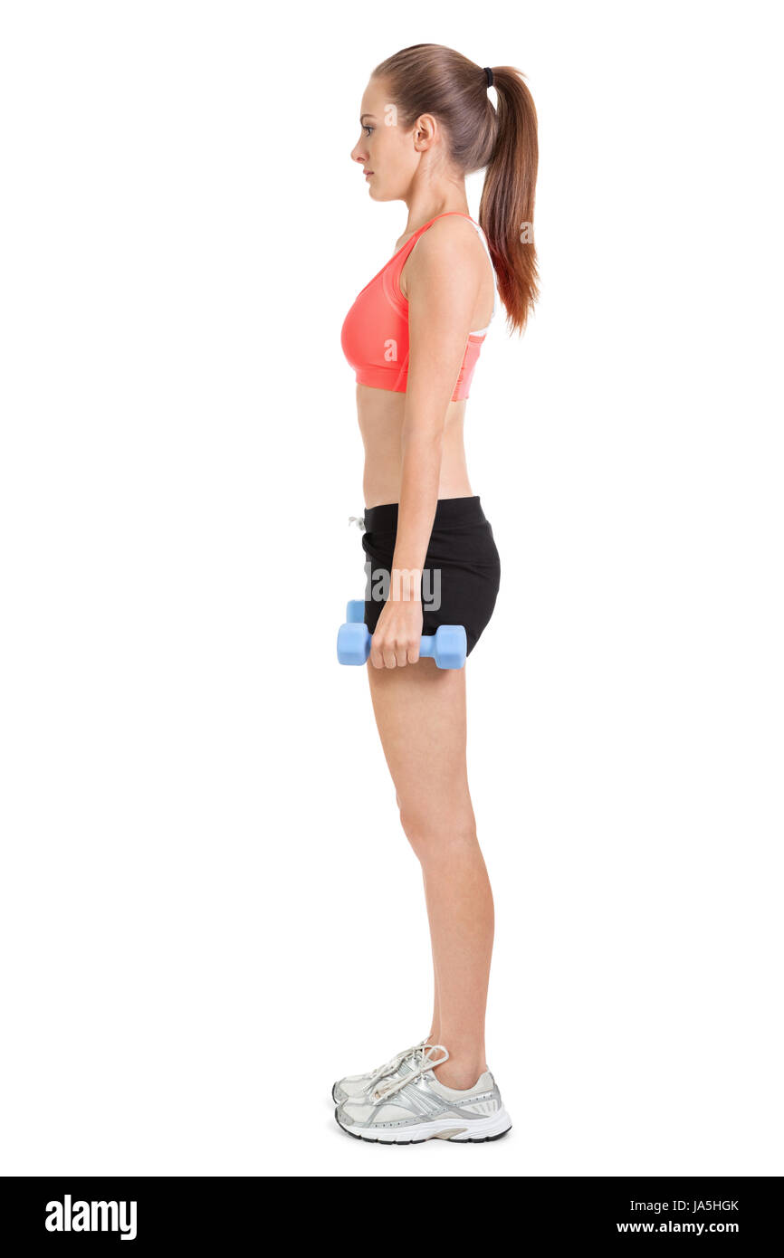 sport exercises young sportive woman with deuserband latex ribbon Stock Photo