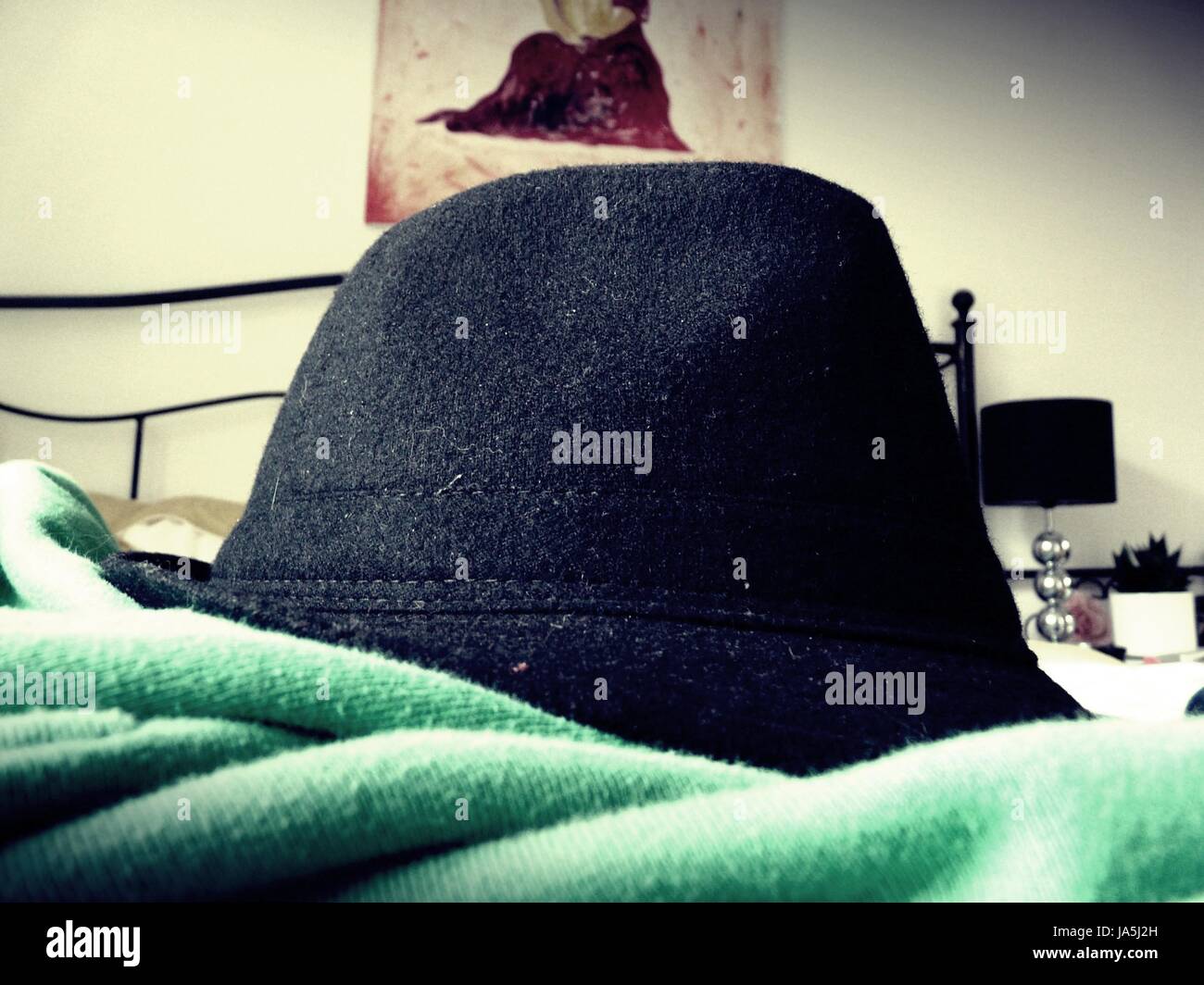 hat on the bed