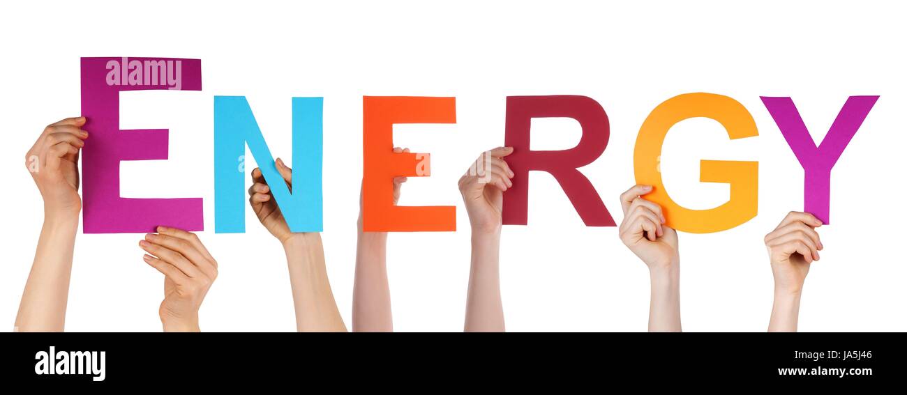 Many Hands Holding the Word Energy, Isolated Stock Photo - Alamy